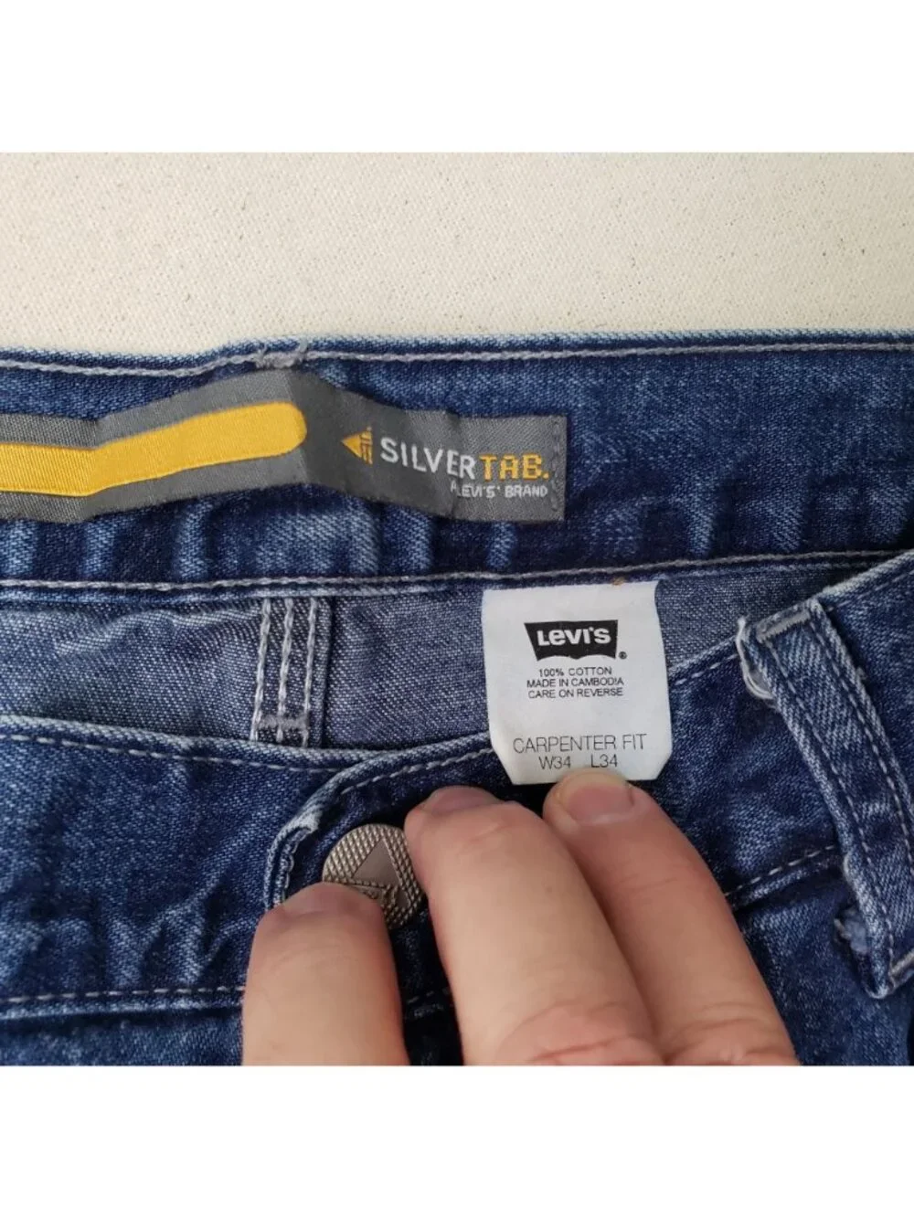 Levi's Silver Tab Mens Carpenter Cargo Wide Leg Relaxed Blue Jeans 34/34 VTG Y2K